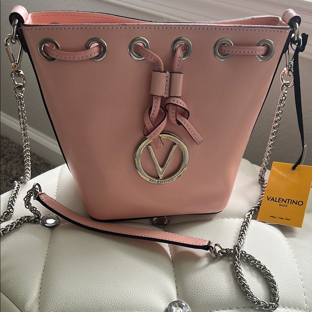 Valentino Pink Crossbody Bag with Chain Strap and Logo Detail